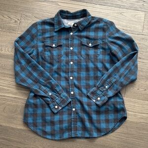Tailor Vintage |100% Cotton Blue and Black Plaid Flannel Button-Down Shirt Large